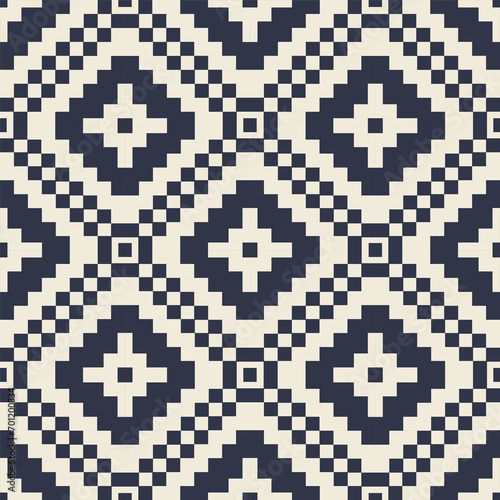 Aztec kilim geometric embroidery cross stitch pattern. Vector blue-white geometric shape seamless pattern. Ethnic geometric pattern use for fabric, textile, home decoration elements, upholstery, etc.