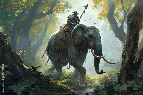illustration of a forest elephant knight