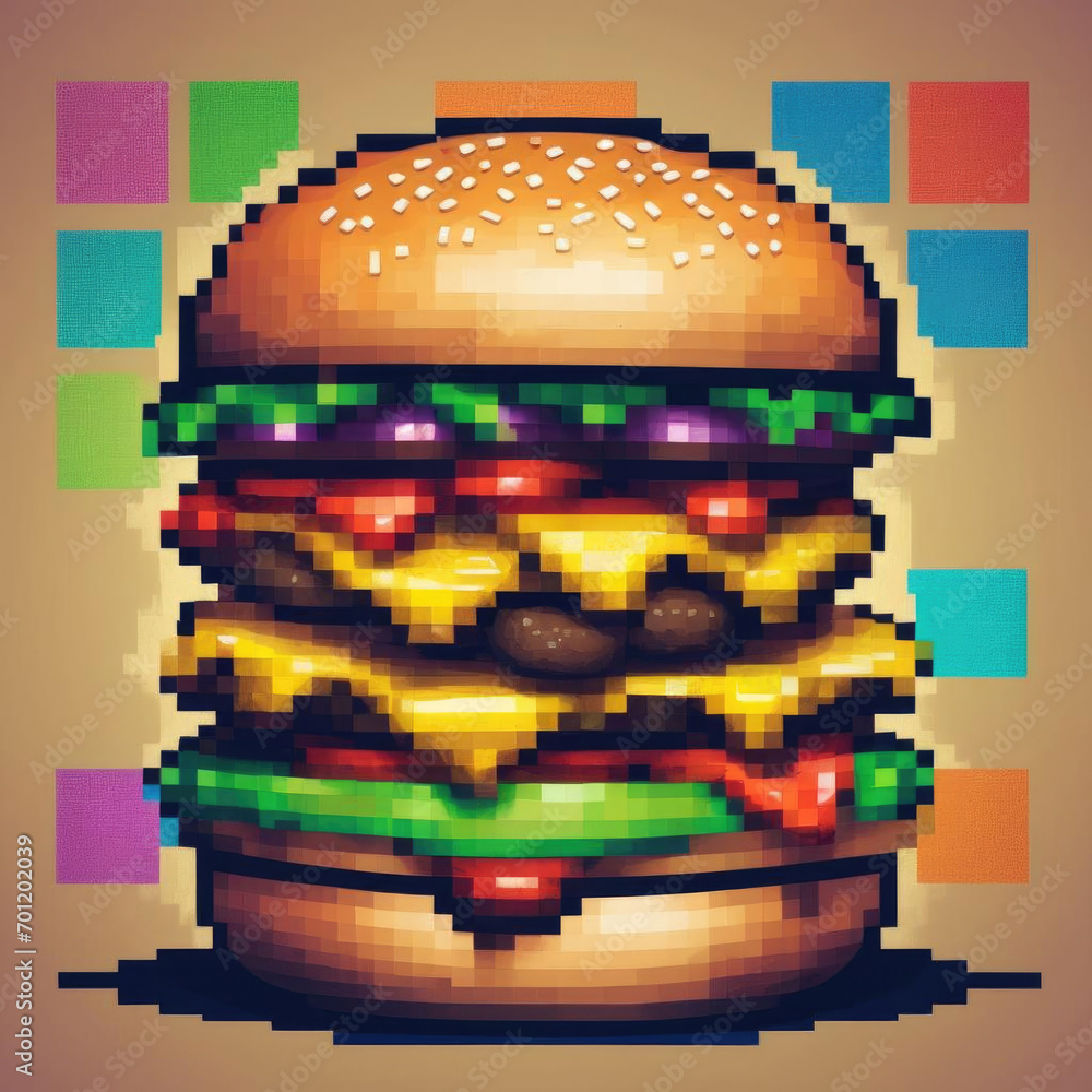 Colorful Pixel Art Burger Saturated 8 bit Retro Pop Art Crossword Colorful Pixel Art Burger Saturated 8 bit Retro Pop Art Crossword