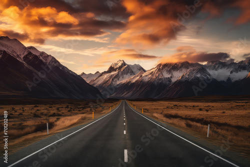 Beautiful scene with The road way to the mountain view of Mount cook. © NeeArtwork