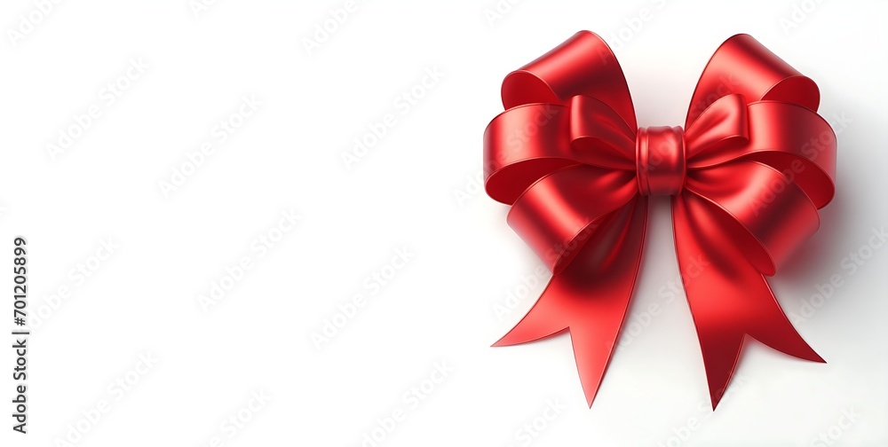 Red silky Satin Gift Bow on white background ai generative