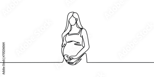 pregnant women continuous line art style illustration