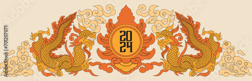 Happy new year 2024, Year of the dragon, Happy lunar new year 2024, Vietnamese Dragon Illustration. 