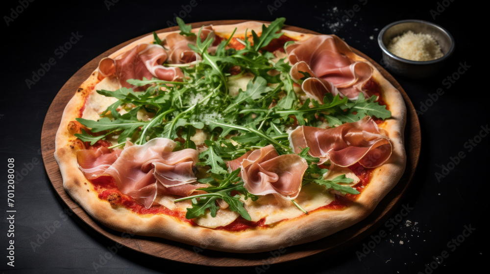 Pizza with prosciutto or parma ham pizza - Italian food style Pizza with prosciutto or parma ham pizza - Italian food style