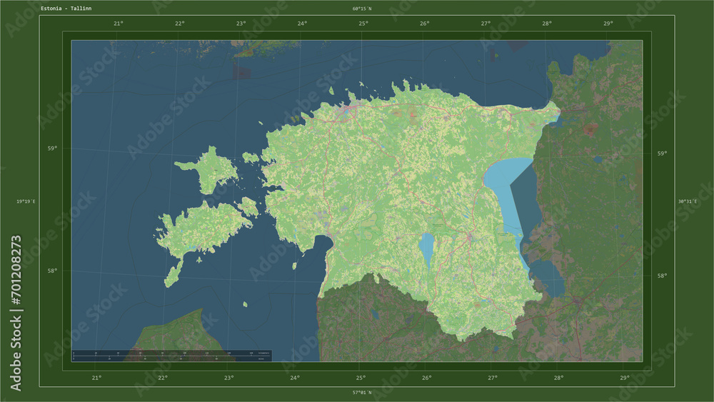 Estonia composition. OSM Topographic German style map