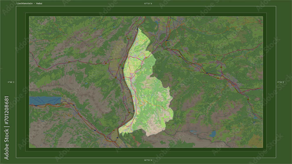 Fototapeta premium Liechtenstein composition. OSM Topographic German style map
