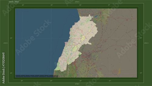 Lebanon composition. OSM Topographic German style map