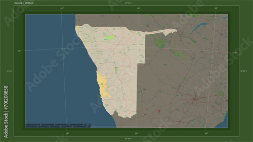 Fotografie Namibia composition. OSM Topographic German style map