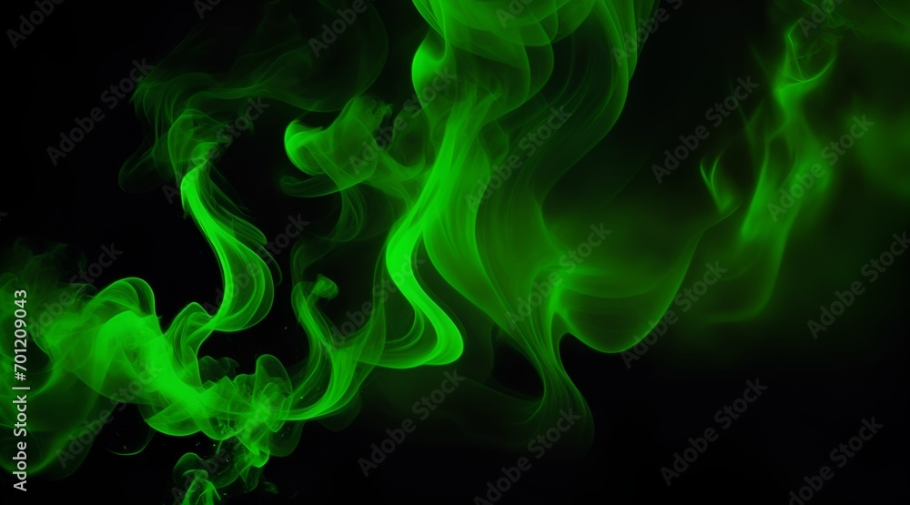 Abstract curved green swirls circulate in dark studio backdrop. Abstract curved green swirls circulate in dark studio backdrop.