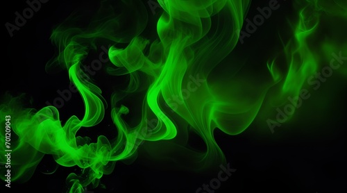 Abstract curved green swirls circulate in dark studio backdrop.