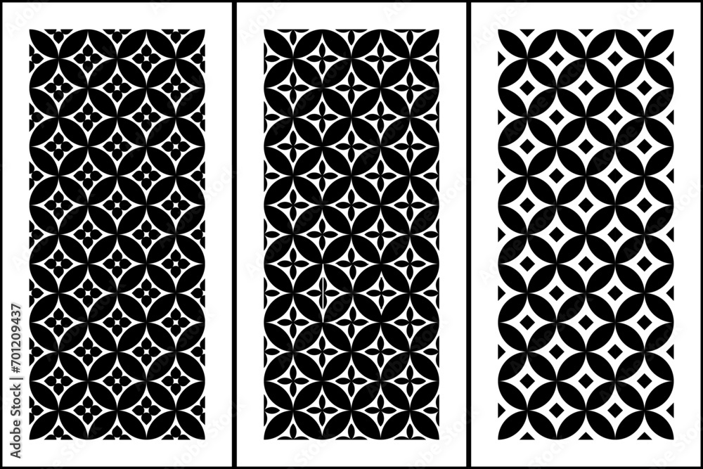 black and white set of seamless floral and geometric pattern 