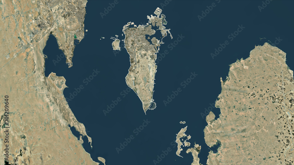 Bahrain outlined. High-res satellite map