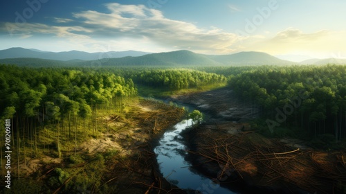 Illegal logging of trees destroys forests, destruction of wild nature.