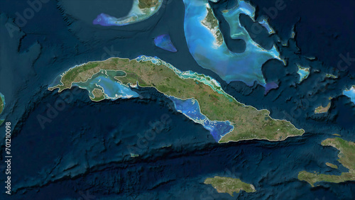 Cuba outlined. High-res satellite map