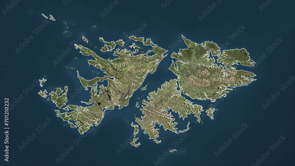 Falkland Islands outlined. High-res satellite map