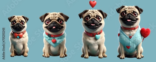 Cute pug dog Valentines day concept. Generative AI.