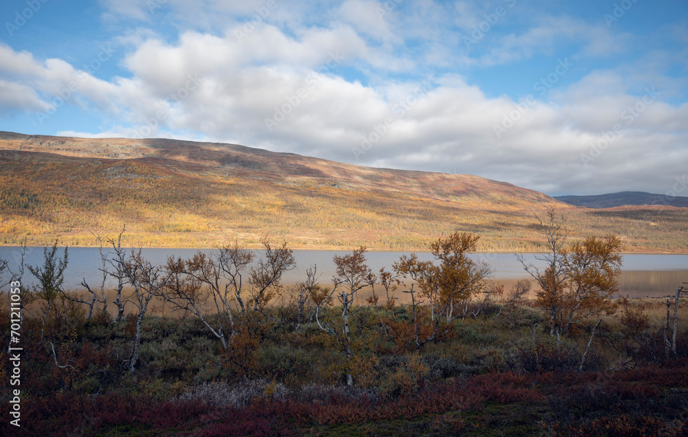 September morning in the Swedish Mountains, Lake Abisko, Abisko National Park September morning in the Swedish Mountains, Lake Abisko, Abisko National Park