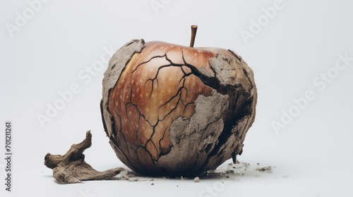 Close up photo of an ugly crushed rotten apple photo