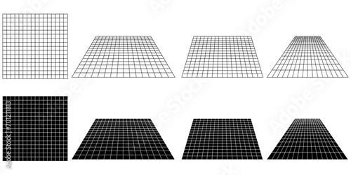 outline silhouette perspective grid set