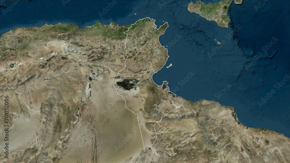 Tunisia outlined. High-res satellite map