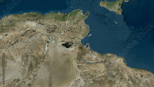Tunisia outlined. High-res satellite map