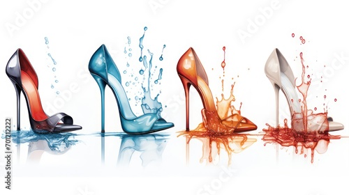 High heels splash water colorful white background photo