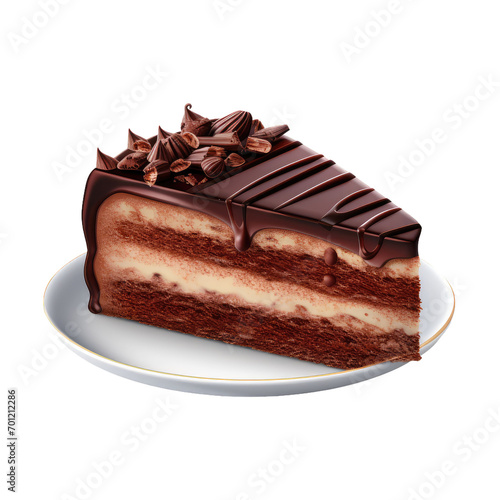Chocolate cake slice isolated on white and transparent background