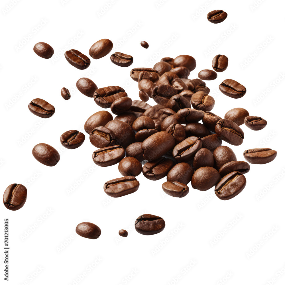 Obraz premium Falling coffee beans isolated on a white or transparent or white background 