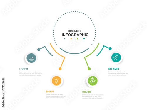 Diagram template vector infographic element with circle line style and 4 step process or options suitable for web presentation and business information 