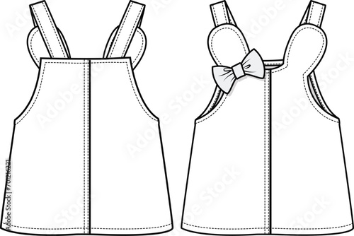 KID GIRLS WEAR DUNGAREE DRESS FRONT AND BACK FLAT DESIGN VECTOR ILLUSTRATION