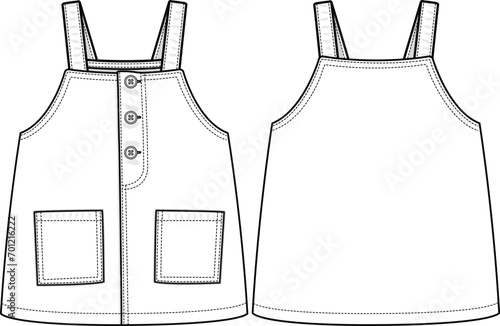 KID GIRLS WEAR DUNGAREE DRESS FRONT AND BACK FLAT DESIGN VECTOR ILLUSTRATION
