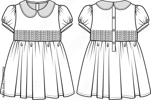 KID GIRLS WEAR DRESS WITH PETER PAN COLLAR FRONT AND BACK FLAT DESIGN VECTOR ILLUSTRATION photo