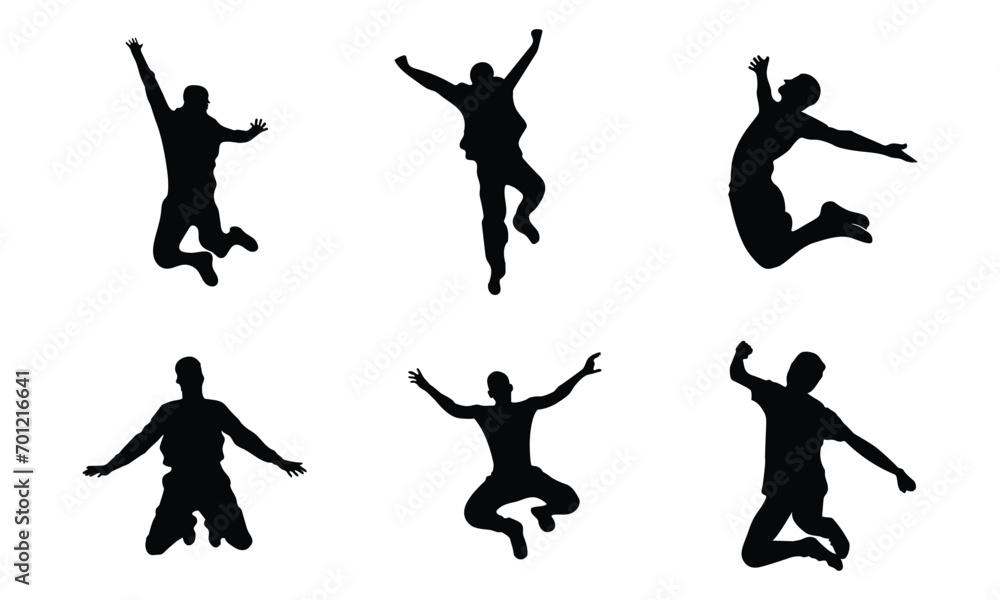 Jumping Man silhouettes and detailed vectors set , white and black