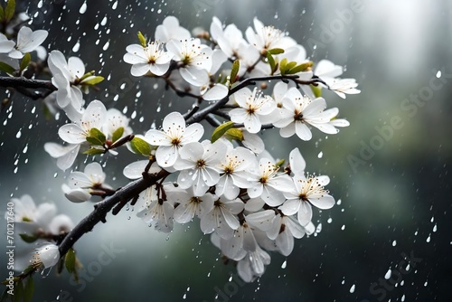 cherry blossom in spring and rain © qaiser