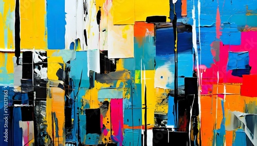 Abstract artwork combines acrylic paint with collage elements © Eka hartati