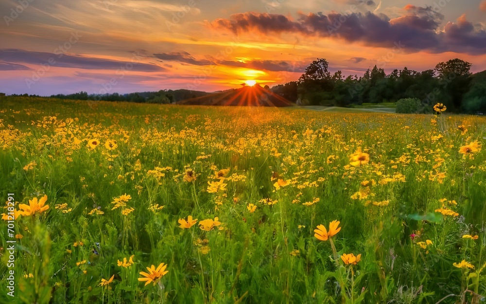 Field of Flowers Blazes with Sunset Colors A Nature Lover's Dream