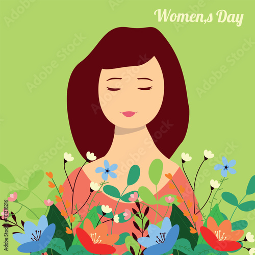 women's day girl with flowers vector illustration