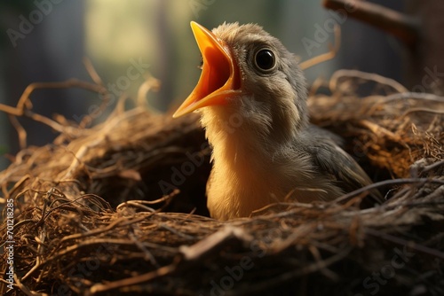 Young bird in nest with open mouth waiting to be fed © sania