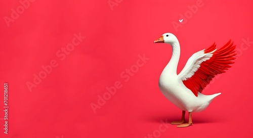 A  premium image of beautiful White goose withred isolated background, generative ai photo