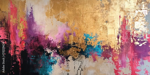 Abstract Oil Painting with Gold and Pink black Tones