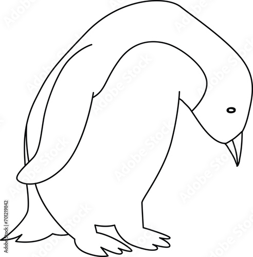 Cute cartoon penguin with doodle simple lines, the penguin standing, running, jumping, sliding, and striking various poses. The cartoon penguin in the icy world joyful.