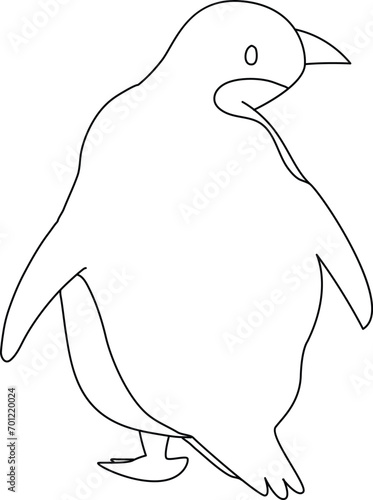 Cute cartoon penguin with doodle simple lines, the penguin standing, running, jumping, sliding, and striking various poses. The cartoon penguin in the icy world joyful.