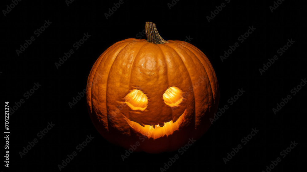Glowing Halloween pumpkin at night. A holiday of fear and horror. Horrifying Party Glowing Halloween pumpkin at night. A holiday of fear and horror. Horrifying Party