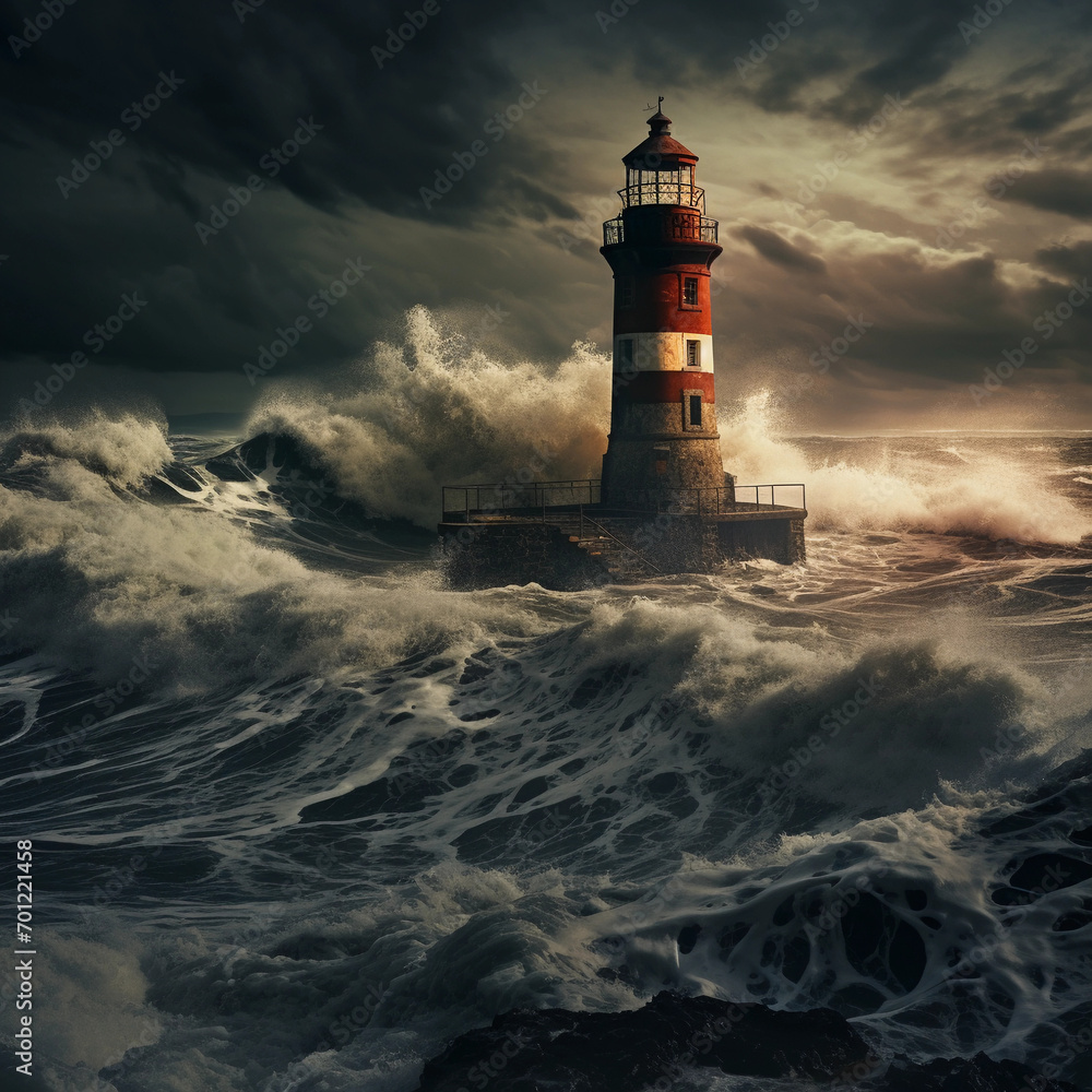 A lighthouse by stormy sea 