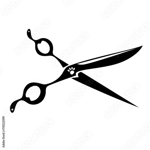 Vector EPS scissors artistic design with pet details ideal for dog hairdressers, pet care stores, grooming stickers logo signs and more