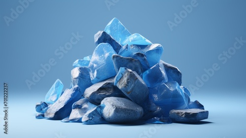 A pile of stones on a blue background. Rocks piled up
 photo