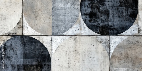 Concrete with Circles intrendy holographic Featuring a Grunge Texture Geometric design old black and white colors.