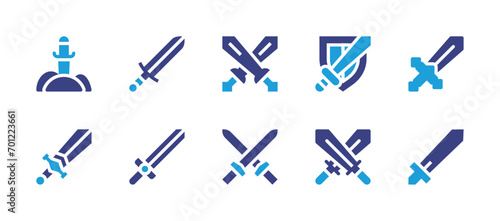 Sword icon set. Duotone color. Vector illustration. Containing swords, sword, shield, war.