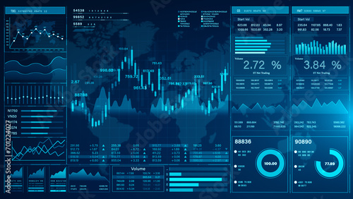 Business charts and data numbers. Business and financial investment. HUD infographic of financial. Information reports of business strategy for investment. Technology data analysis. 3d rendering