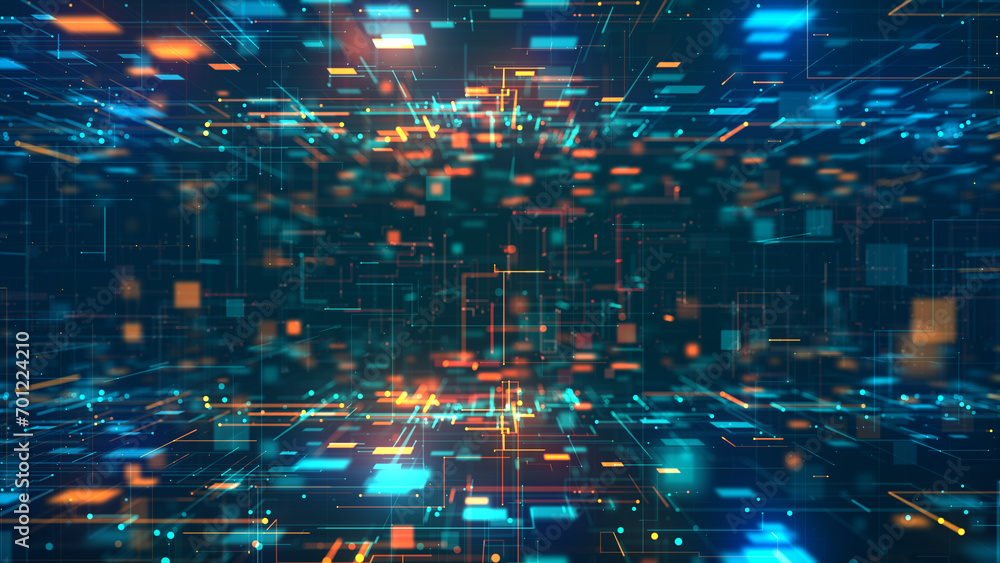 Fototapeta premium Technology network connection, Digital cyberspace technology abstract background with squares and lines, Digital matrix with geometric shape. 3d rendering